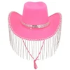Cowboy Hat, Pink Showgirl Hat med Frynser