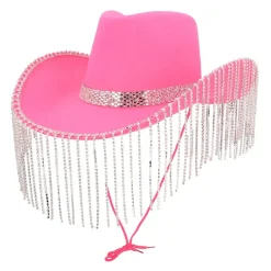Cowboy Hat, Pink Showgirl Hat med Frynser