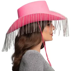 Cowboy Hat, Pink Showgirl Hat med Frynser