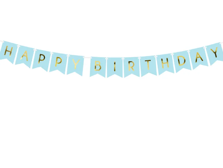 Dekorativt Lyseblåt "Happy Birthday" Banner, 1.75m