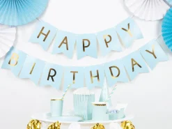 Dekorativt Lyseblåt "Happy Birthday" Banner, 1.75m