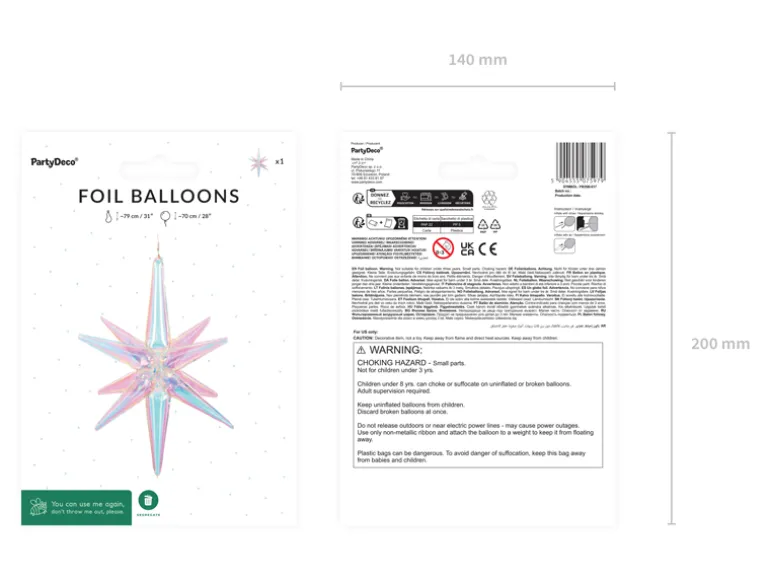 3D Folie Ballon Stjerne, 70 cm, Iridescent