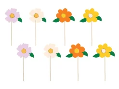 Farverige Blomster på Partypicks, 8 stk.