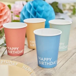 Farverige "Happy Birthday" Papkrus, 8 stk.