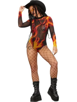 Fever Mesh Flamme Bodysuit uden Ben
