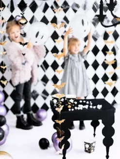 Flagermus Papir Guirlande Guld - Halloween Pynt