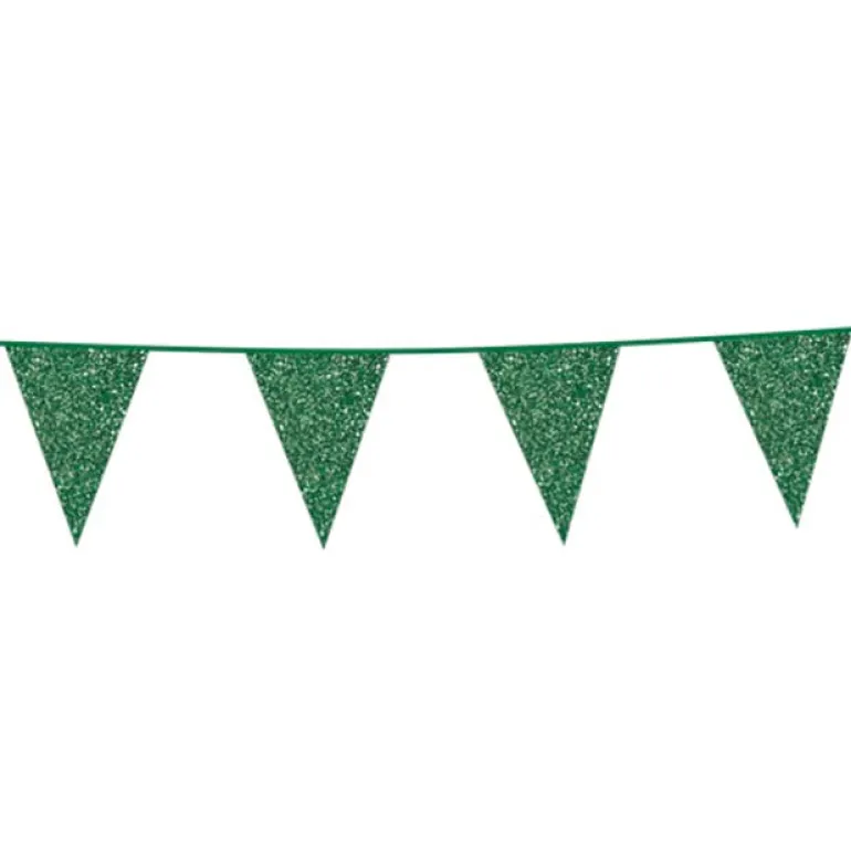 Flagguirlande m/Grønne Glitter Vimpler 20x30cm, 6M