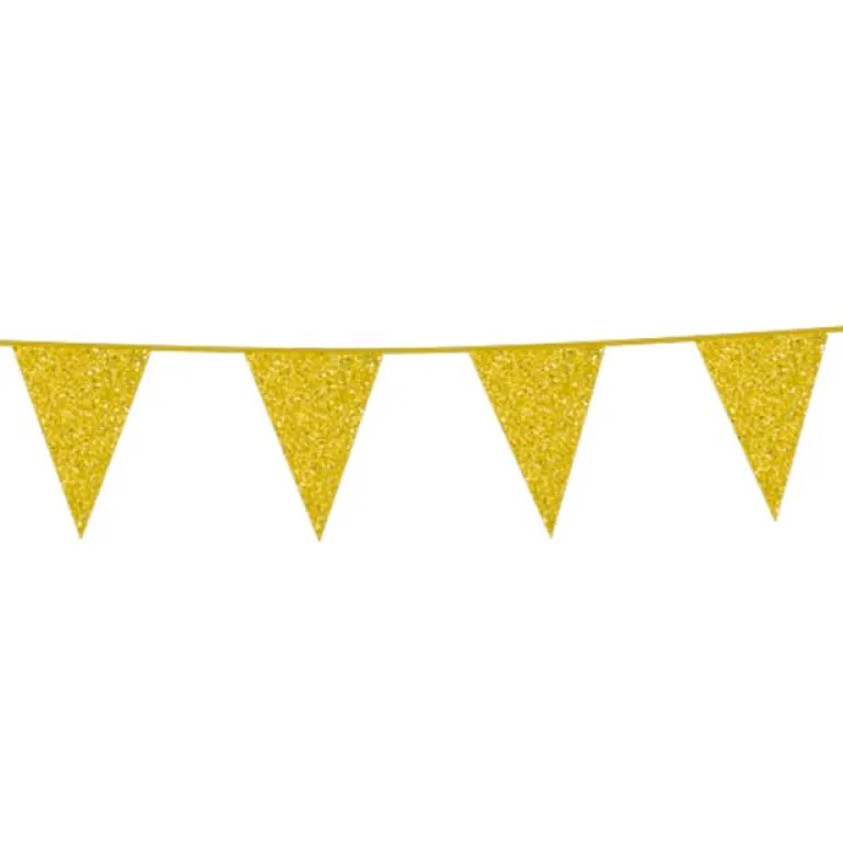 Flagguirlande m/Guld Glitter Vimpler 20x30cm, 6M