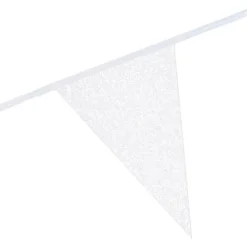 Flagguirlande m/Hvide Glitter Vimpler 20x30cm, 6M
