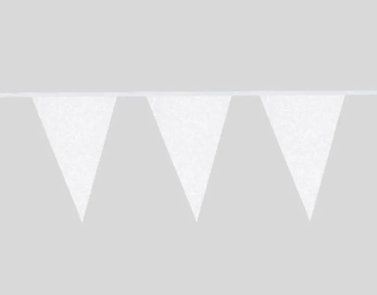 Flagguirlande m/Hvide Glitter Vimpler 20x30cm, 6M