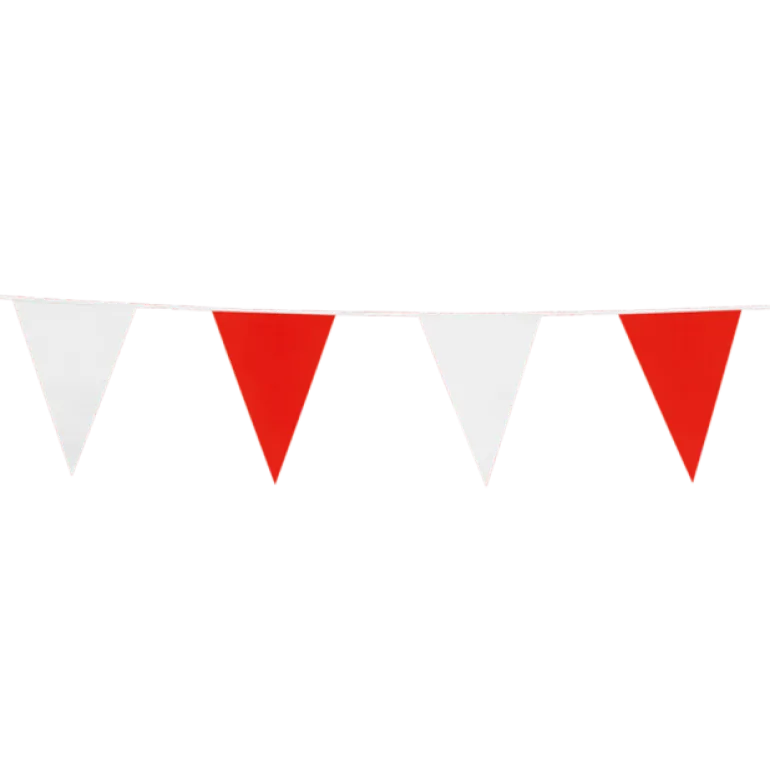 Flagguirlande 10M med Røde & hvide vimpel flag (30cm X 20cm)