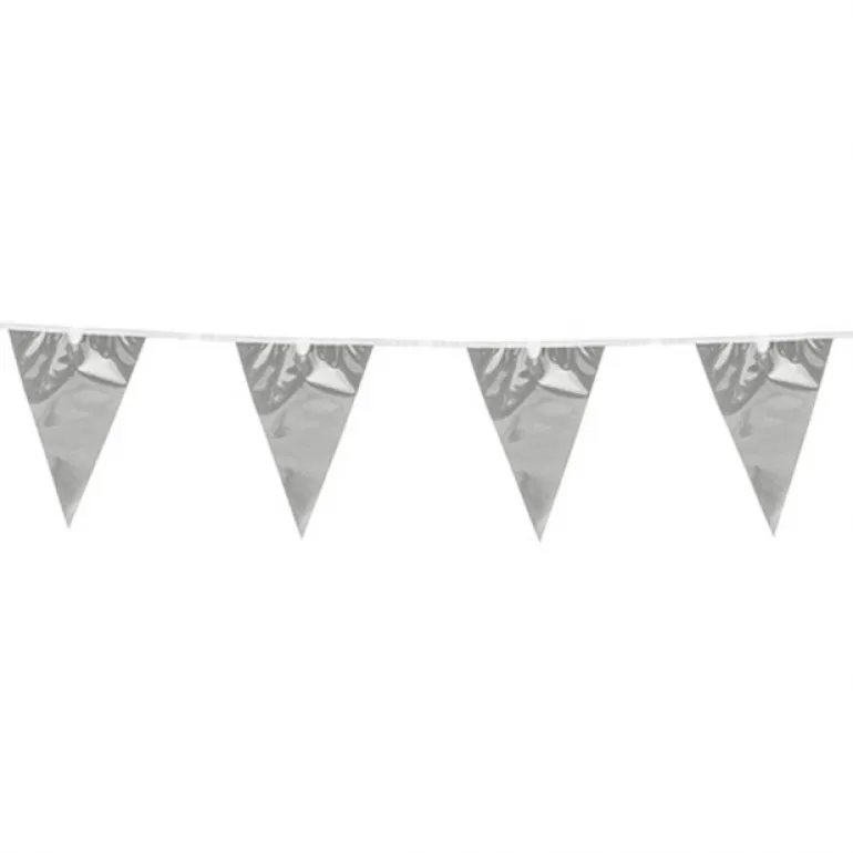 Flagguirlande 10M med sølv vimpel flag (30cm X 20cm)