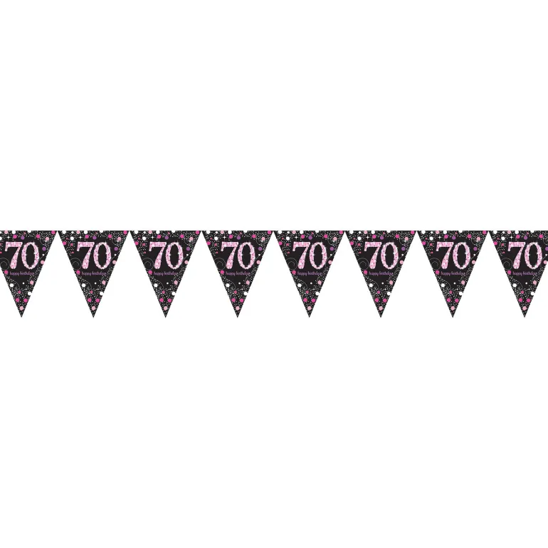 Flagguirlande 4M med Sparkling 70 År vimpel flag (sort & pink)