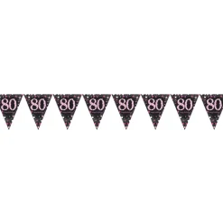 Flagguirlande 4M med Sparkling 80 År vimpel flag (sort & pink)