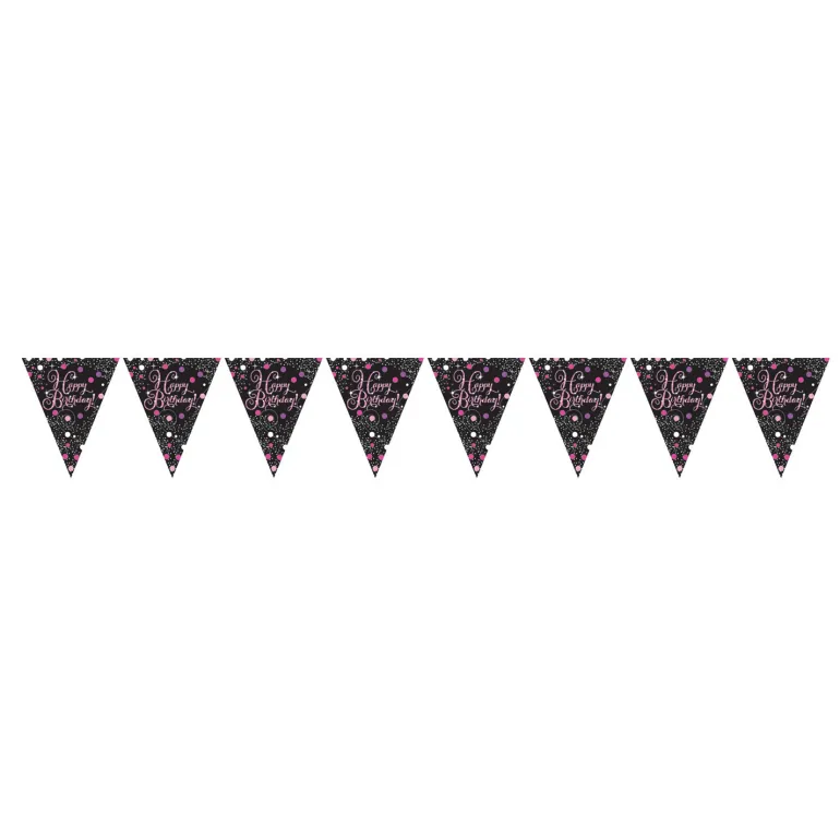 Flagguirlande 4M med Sparkling ''Happy Birthday'' vimpel flag (sort & pink)