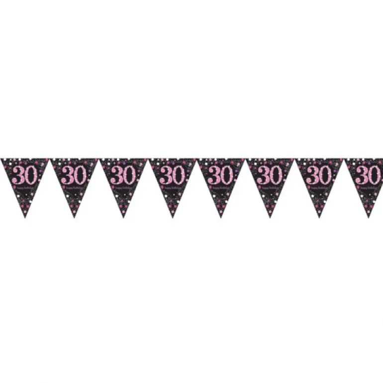 Flagguirlande 4M med Sparkling 30 År vimpel flag (sort & pink)