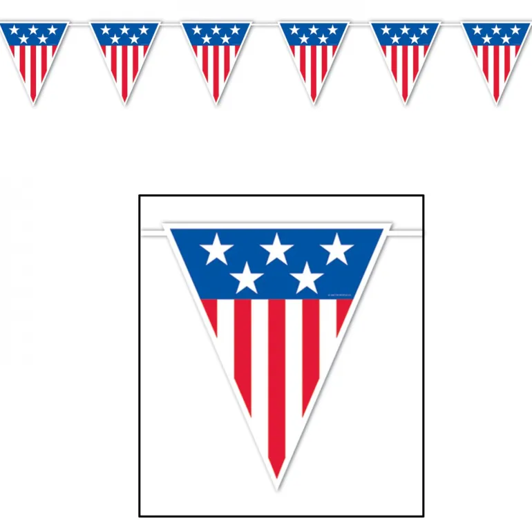 Flagguirlande 3,6M med 6Store Amerikanske vimpel flag (55cm)