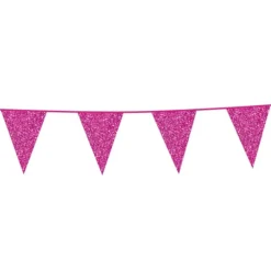 Flagguirlande m/Pink Glitter Vimpler 20x30cm, 6M