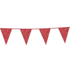 Flagguirlande m/Røde Glitter Vimpler 20x30cm, 6M