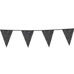 Flagguirlande m/Sorte Glitter Vimpler 20x30cm, 6M