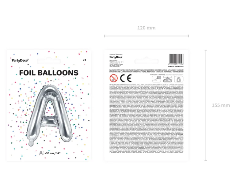 Folie Ballon Bogstaver ''A'', 35 cm, Sølv
