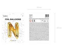 Folie Ballon Bogstaver ''N'', 35 cm, Guld