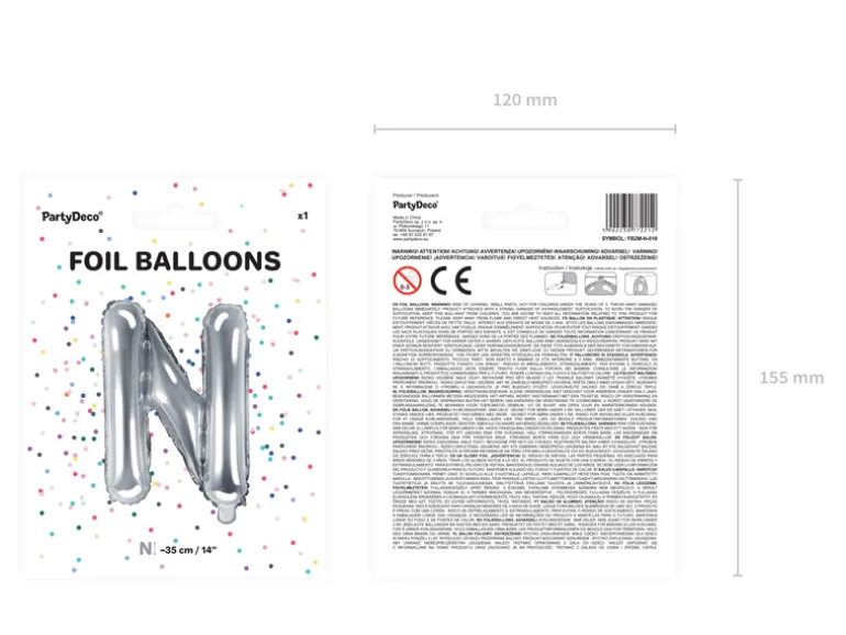 Folie Ballon Bogstaver ''N'', 35 cm, Sølv