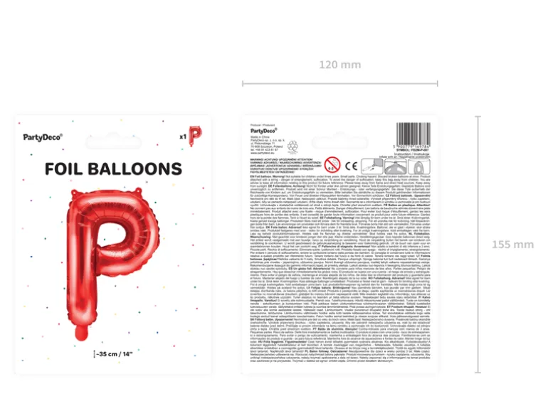 Folie Ballon Bogstaver ''P'', 35 cm, Rød