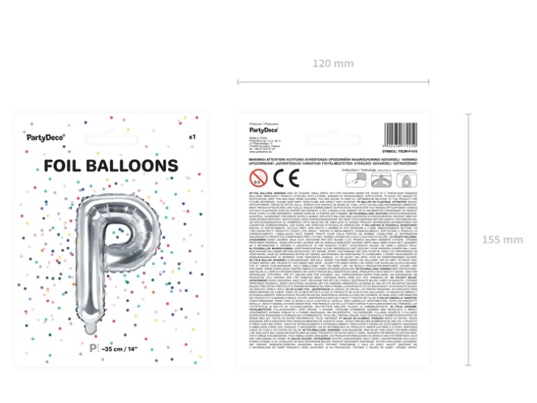 Folie Ballon Bogstaver ''P'', 35 cm, Sølv, 1Piece