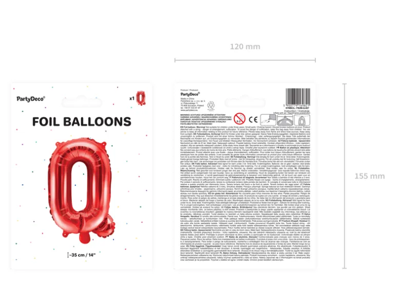 Folie Ballon Bogstaver ''Q'', 35 cm, Rød