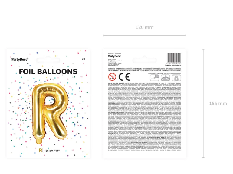 Folie Ballon Bogstaver ''R'', 35 cm, Guld