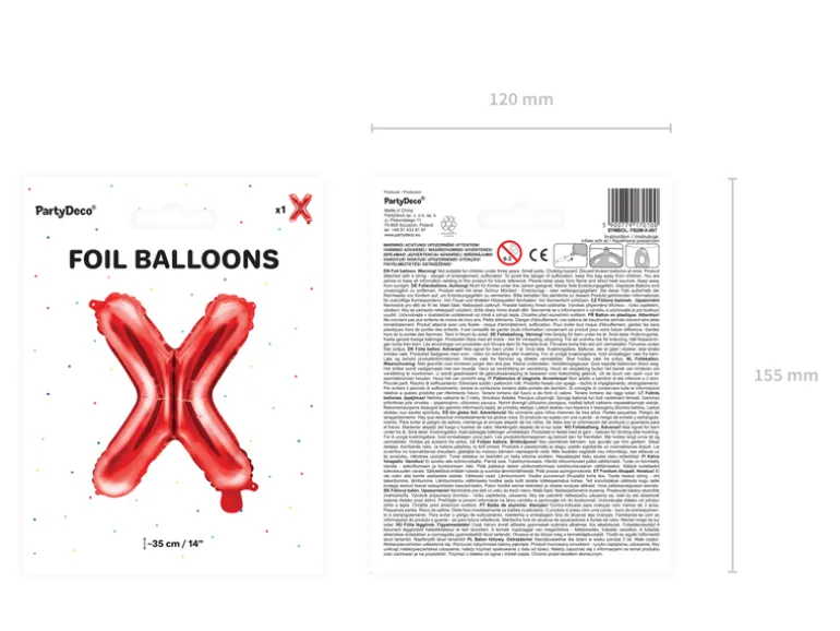 Folie Ballon Bogstaver ''X'', 35 cm, Rød
