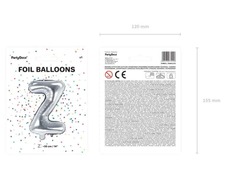 Folie Ballon Bogstaver ''Z'', 35 cm, Sølv