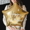 Folie Ballon Guld Happy New Year Stjerne, 44 cm