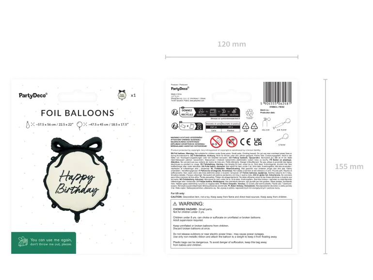 Folieballon “Happy Birthday” Creme & Sort – 47.5 x 45 cm