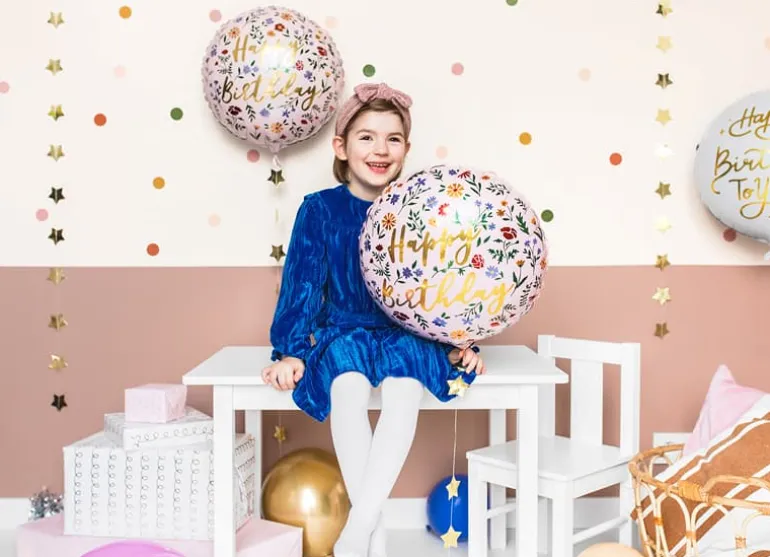 Folieballon Happy Birthday Lyserød