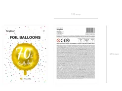 Folie Ballon 70 Års Fødselsdag, Guld, 45 cm
