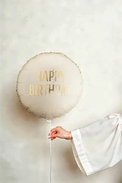 Folieballon Rund “Happy Birthday” creme – 35 cm