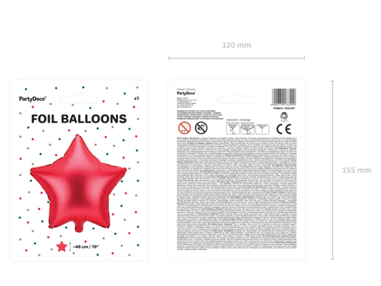 Folie Ballon Stjerne, 48 cm, Rød