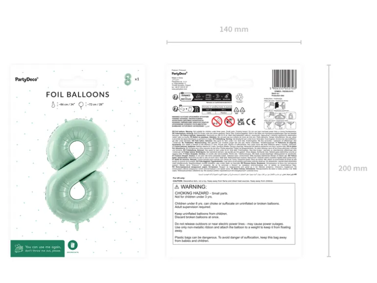 Folie Ballon Tal ''8'', 72 cm, Grøn