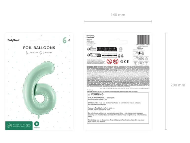 Folie Ballon Tal ''6'', 72 cm, Grøn