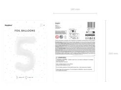 Folie Ballon Tal ''5'', 86 cm, Hvid