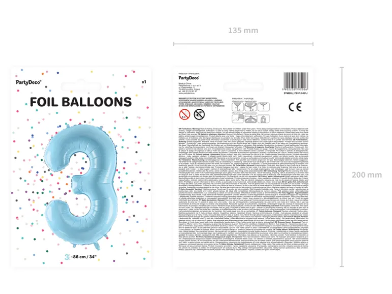 Folie Ballon Tal ''3'', 86 cm, Lyseblå