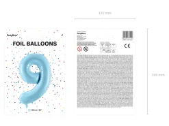 Folie Ballon Tal ''9'', 86 cm, Lyseblå