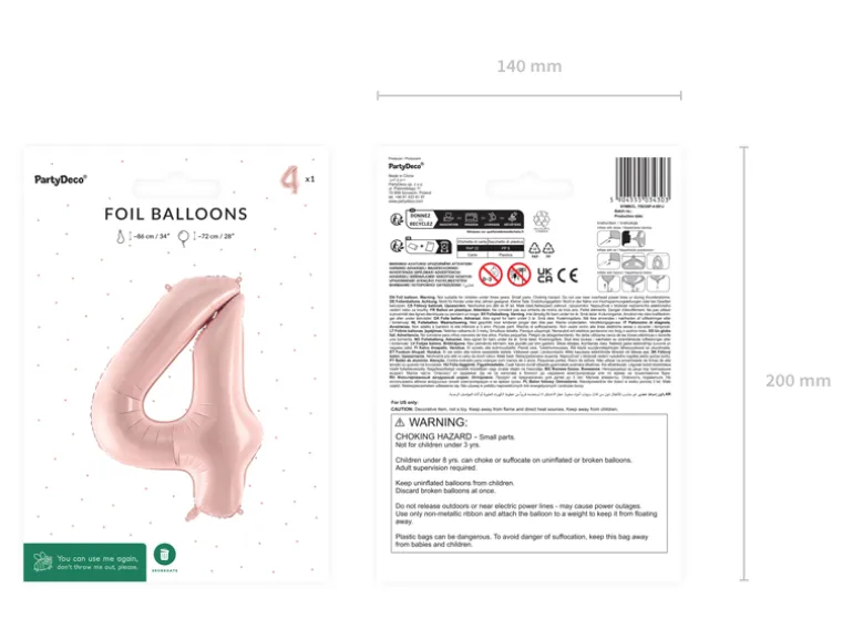 Folie Ballon Tal ''4'', 72 cm, Lyserød