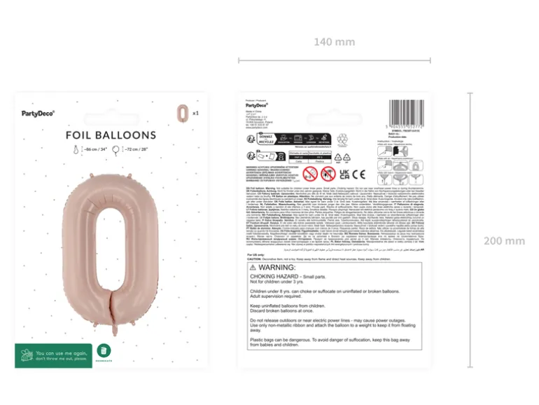 Folie Ballon Tal ''0'', 72 cm, Mørk Beige