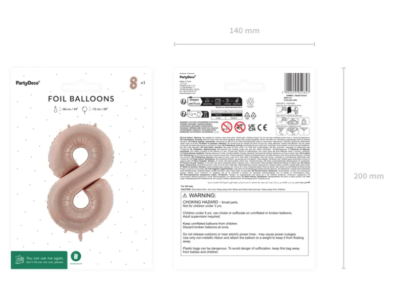Folie Ballon Tal ''8'', 72 cm, Mørk Beige