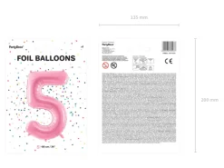 Folie Ballon Tal ''5'', 86 cm, Pink