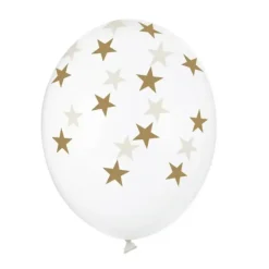 Gennemsigtige Balloner med Guld Stjerner (30cm.)