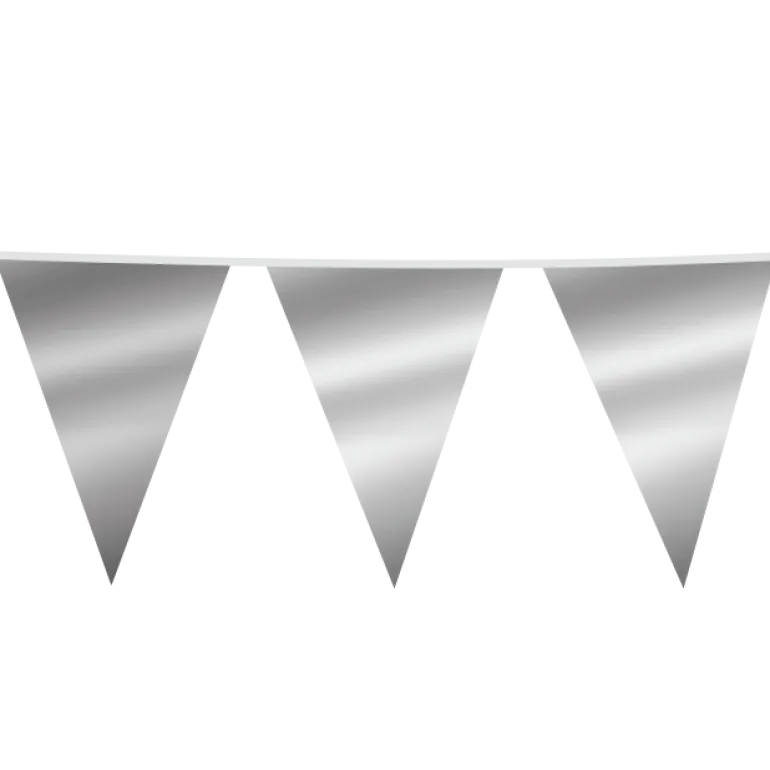 Gigantisk Flagguirlande, Metallic Sølv Vimpler 10M